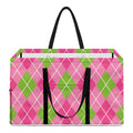 Pink And Green Argyle Pattern Print Utility Tote Bag