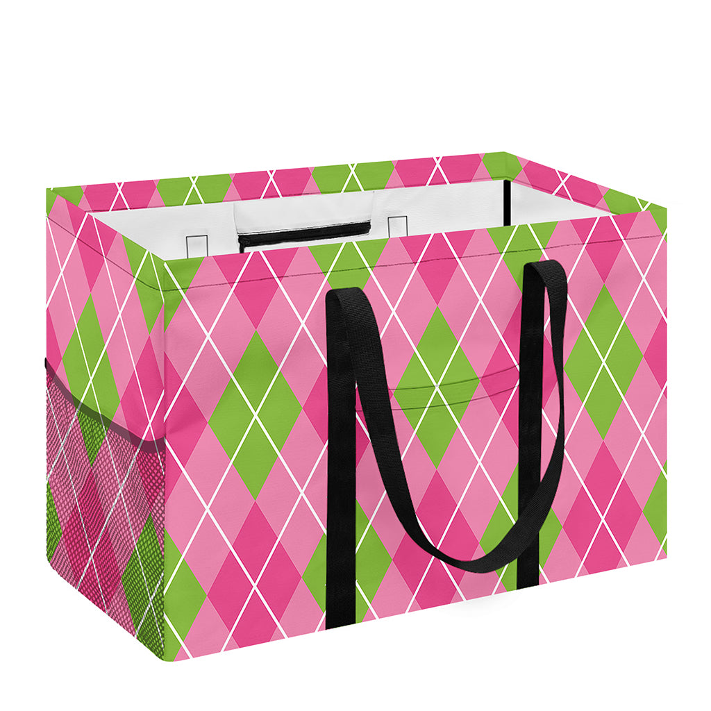 Pink And Green Argyle Pattern Print Utility Tote Bag