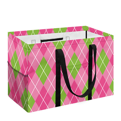 Pink And Green Argyle Pattern Print Utility Tote Bag