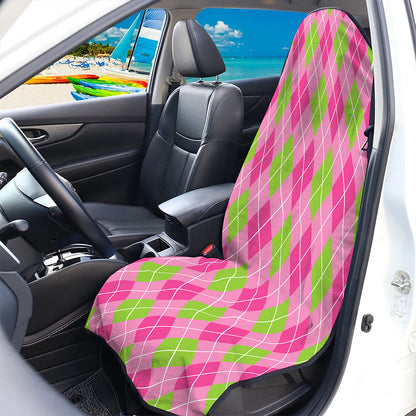 Pink And Green Argyle Pattern Print Waterproof Car Seat Cover