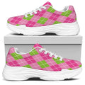 Pink And Green Argyle Pattern Print White Chunky Shoes