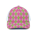 Pink And Green Argyle Pattern Print White Mesh Trucker Hat