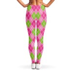 Pink And Green Argyle Pattern Print Women's Leggings
