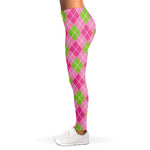 Pink And Green Argyle Pattern Print Women's Leggings