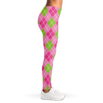 Pink And Green Argyle Pattern Print Women's Leggings