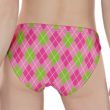 Pink And Green Argyle Pattern Print Women's Panties