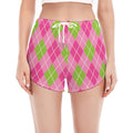 Pink And Green Argyle Pattern Print Women's Split Running Shorts