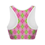 Pink And Green Argyle Pattern Print Women's Sports Bra