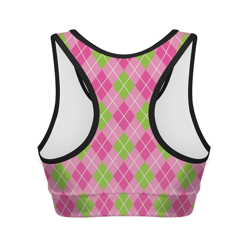Pink And Green Argyle Pattern Print Women's Sports Bra