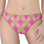 Pink And Green Argyle Pattern Print Women's Thong