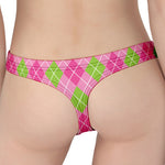 Pink And Green Argyle Pattern Print Women's Thong