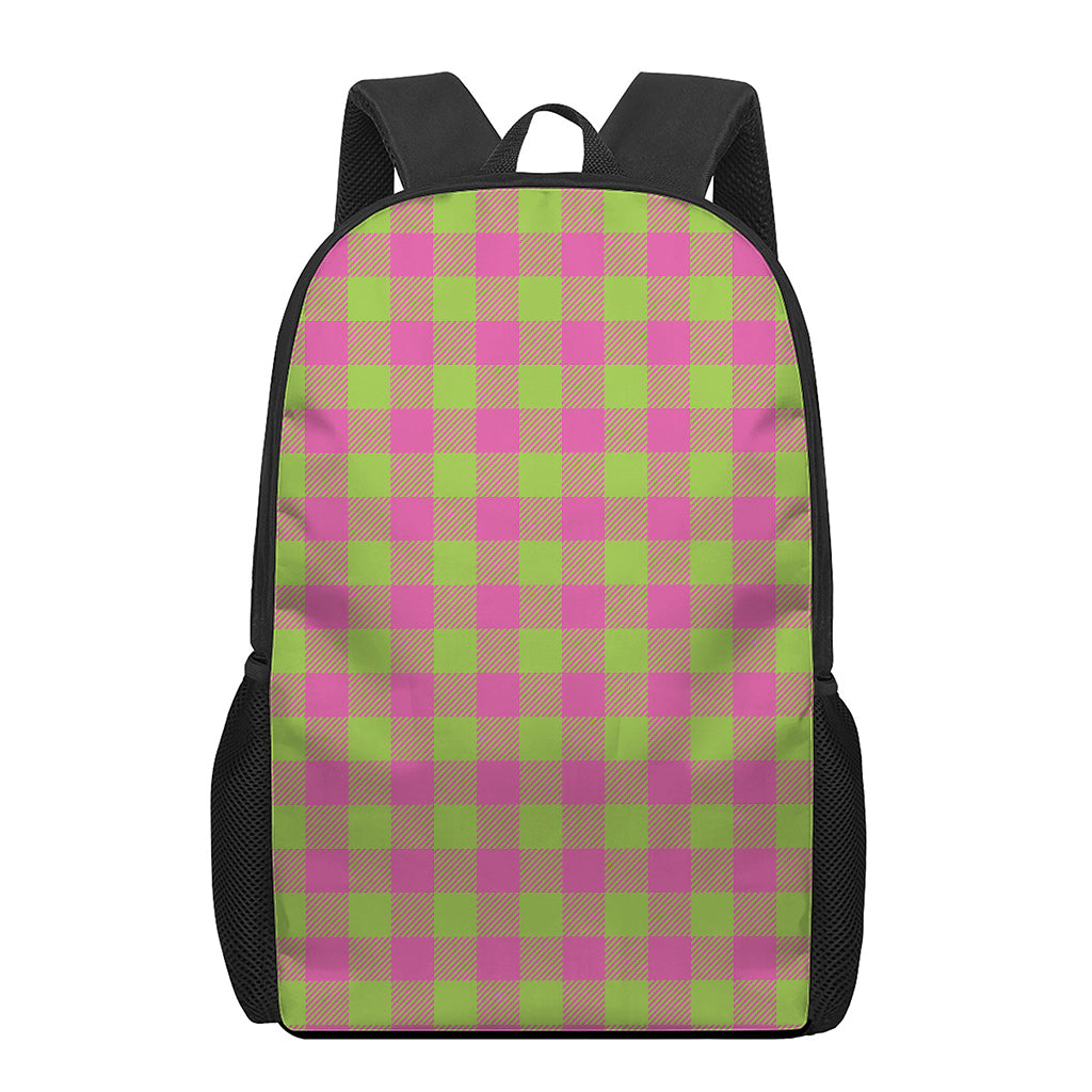 Pink And Green Buffalo Plaid Print 17 Inch Backpack