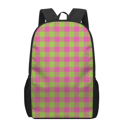 Pink And Green Buffalo Plaid Print 17 Inch Backpack