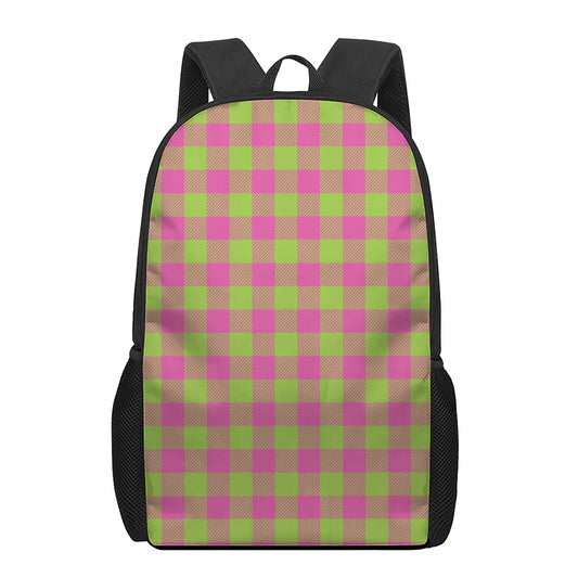 Pink And Green Buffalo Plaid Print 17 Inch Backpack