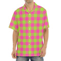 Pink And Green Buffalo Plaid Print Aloha Shirt