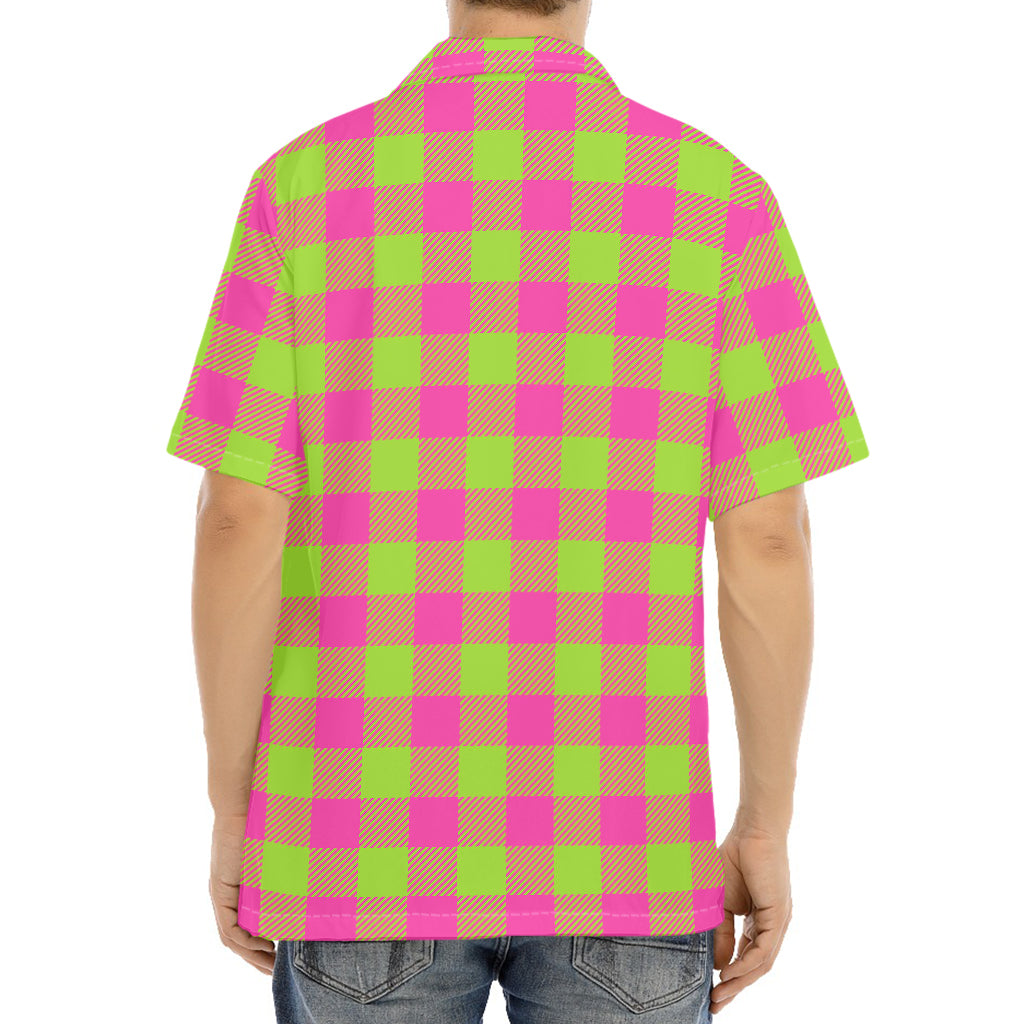 Pink And Green Buffalo Plaid Print Aloha Shirt
