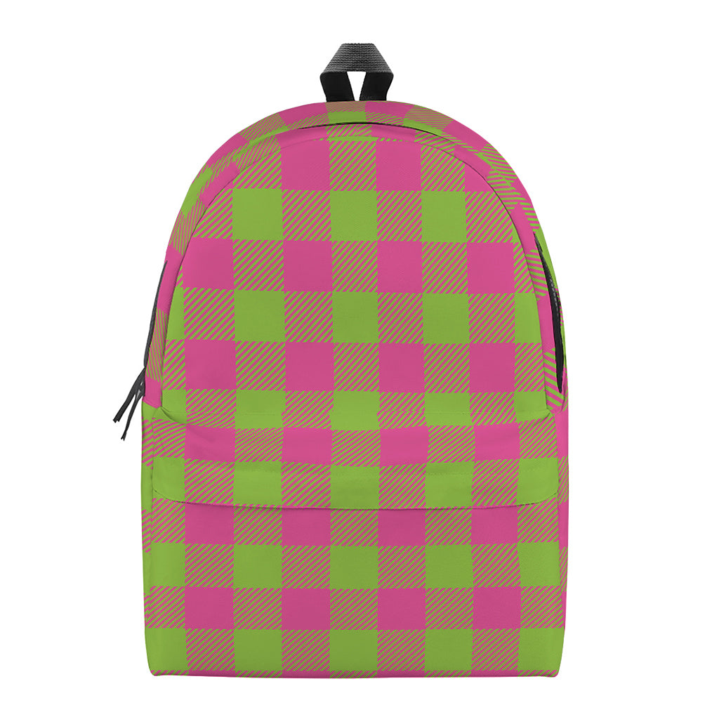 Pink And Green Buffalo Plaid Print Backpack