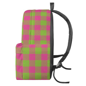 Pink And Green Buffalo Plaid Print Backpack