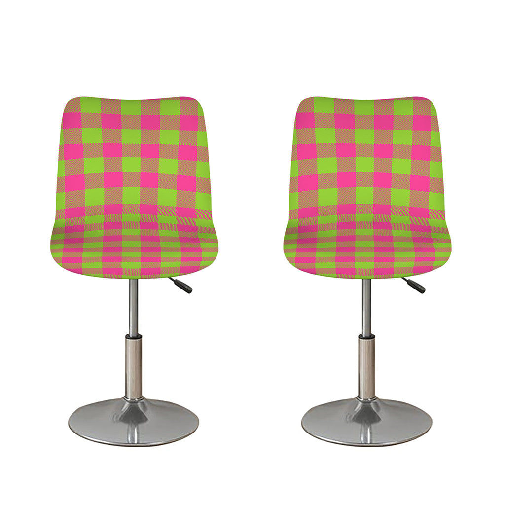 Pink And Green Buffalo Plaid Print Bar Stool Covers