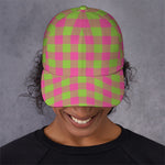 Pink And Green Buffalo Plaid Print Baseball Cap