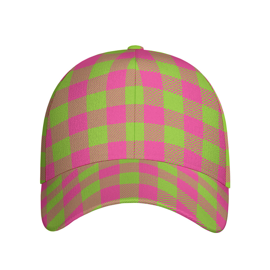Pink And Green Buffalo Plaid Print Baseball Cap