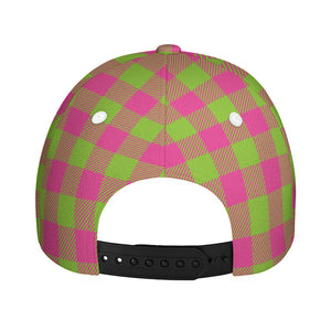 Pink And Green Buffalo Plaid Print Baseball Cap