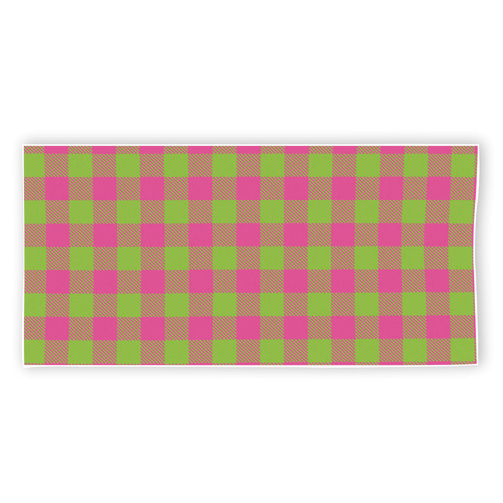 Pink And Green Buffalo Plaid Print Beach Towel