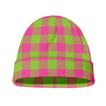 Pink And Green Buffalo Plaid Print Beanie