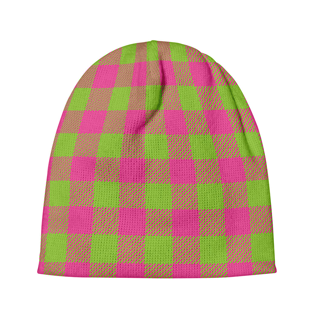 Pink And Green Buffalo Plaid Print Beanie