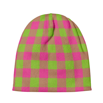 Pink And Green Buffalo Plaid Print Beanie
