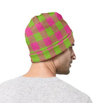 Pink And Green Buffalo Plaid Print Beanie