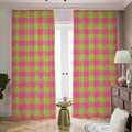 Pink And Green Buffalo Plaid Print Dimout Pencil Pleat Curtains