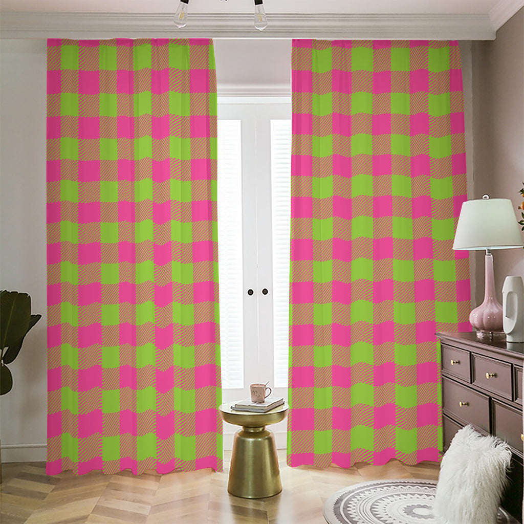 Pink And Green Buffalo Plaid Print Blackout Pencil Pleat Curtains