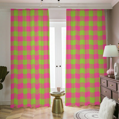Pink And Green Buffalo Plaid Print Blackout Pencil Pleat Curtains