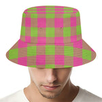 Pink And Green Buffalo Plaid Print Bucket Hat