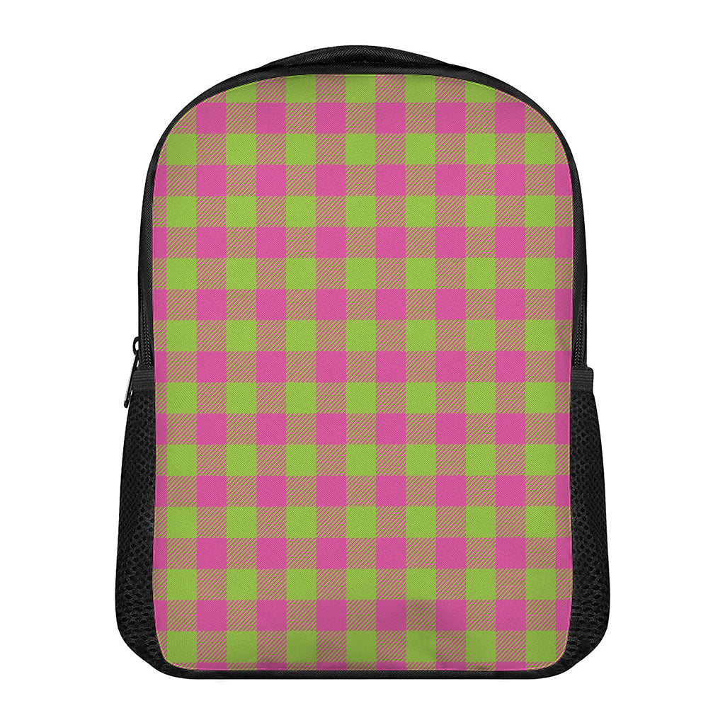 Pink And Green Buffalo Plaid Print Casual Backpack