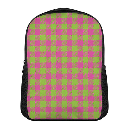 Pink And Green Buffalo Plaid Print Casual Backpack