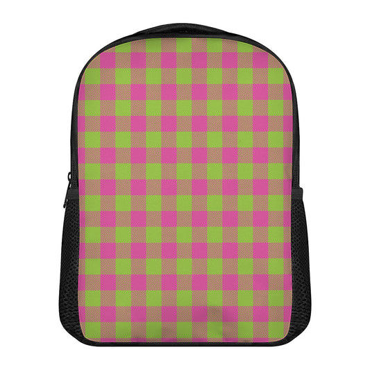 Pink And Green Buffalo Plaid Print Casual Backpack