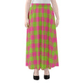 Pink And Green Buffalo Plaid Print Chiffon Maxi Skirt