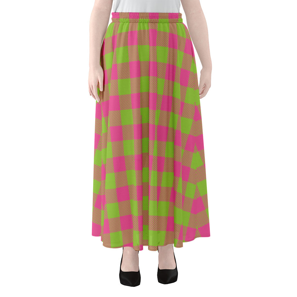 Pink And Green Buffalo Plaid Print Chiffon Maxi Skirt