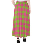 Pink And Green Buffalo Plaid Print Chiffon Maxi Skirt