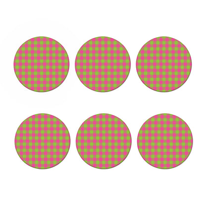 Pink And Green Buffalo Plaid Print Coaster Set