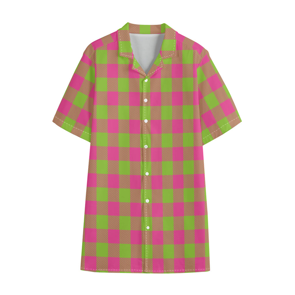 Pink And Green Buffalo Plaid Print Cotton Hawaiian Shirt