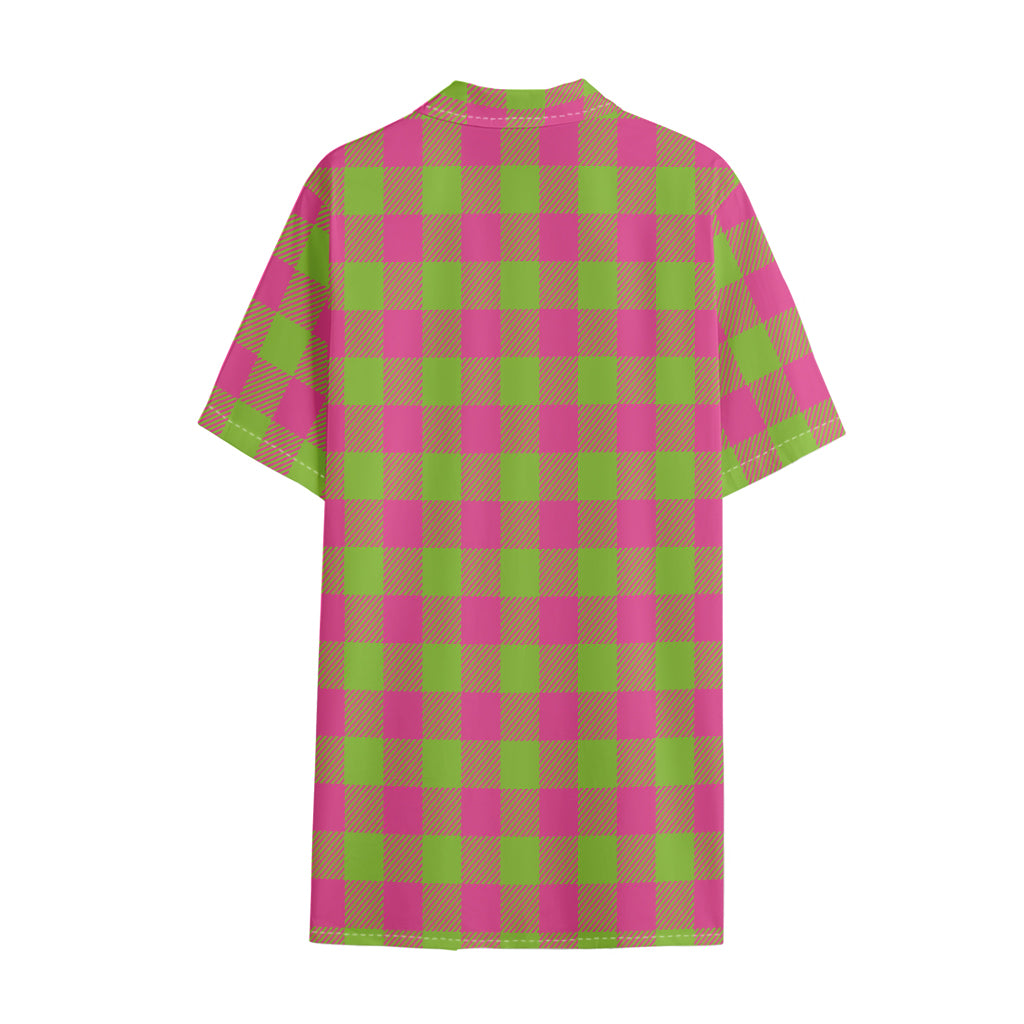 Pink And Green Buffalo Plaid Print Cotton Hawaiian Shirt