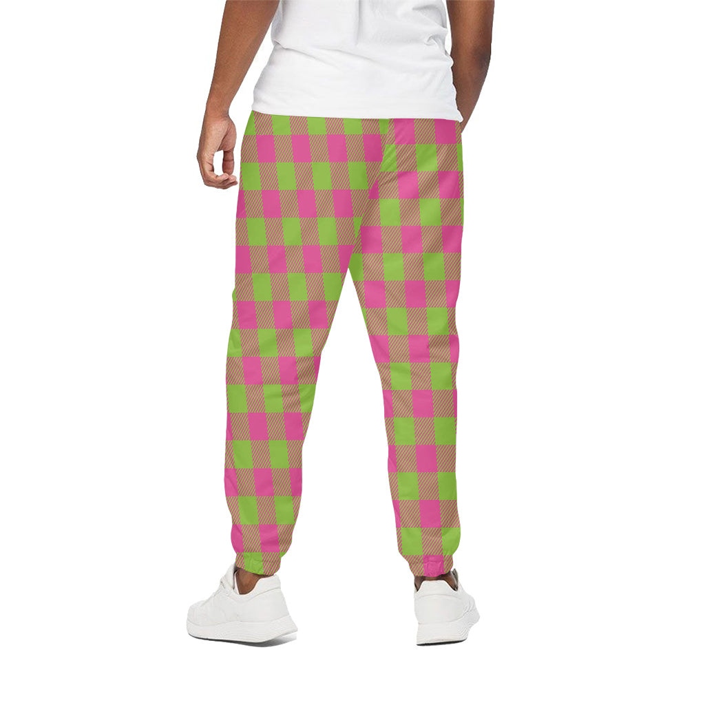 Pink And Green Buffalo Plaid Print Cotton Pants