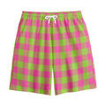 Pink And Green Buffalo Plaid Print Cotton Shorts