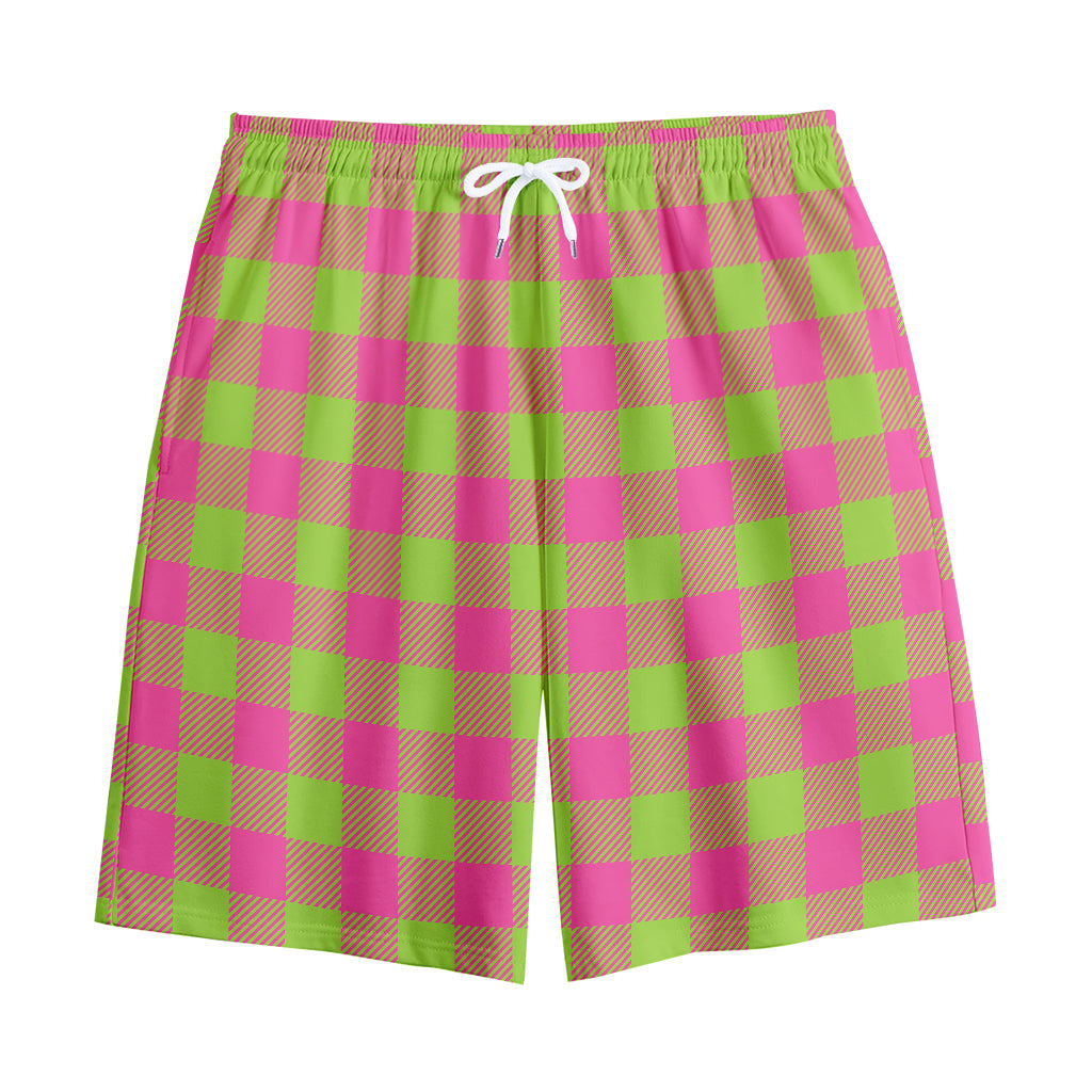 Pink And Green Buffalo Plaid Print Cotton Shorts