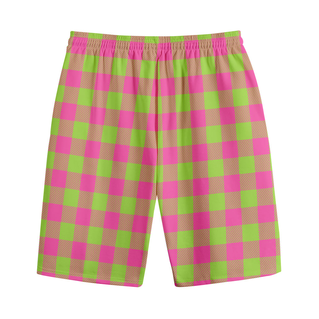 Pink And Green Buffalo Plaid Print Cotton Shorts