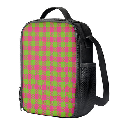 Pink And Green Buffalo Plaid Print Crossbody Lunch Bag