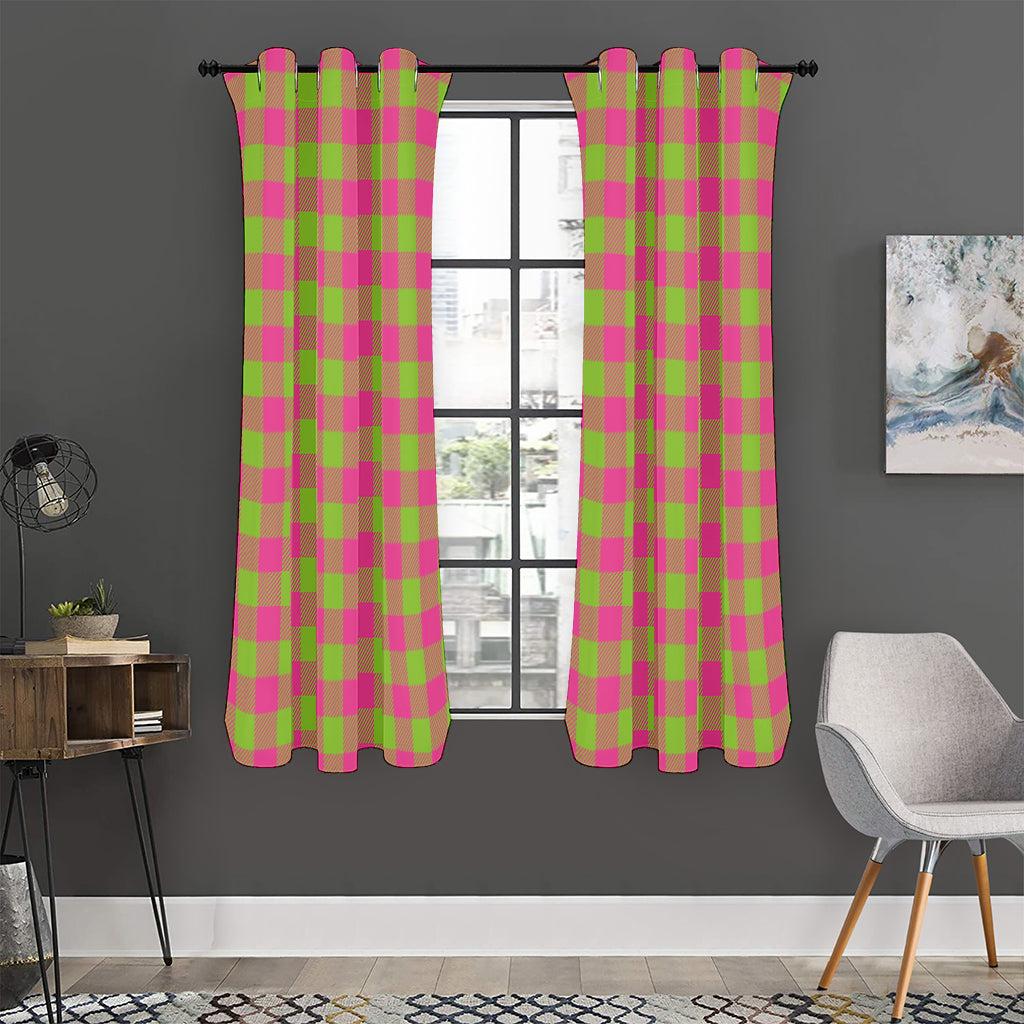 Pink And Green Buffalo Plaid Print Curtain